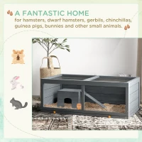 PawHut Wooden Hamster Cage with Sliding Tray, Openable Top, Hut for Syrian Hamster, Grey(m-4)