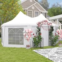 Outsunny 8 Sides Octagonal Garden Gazebo Marquee Party Tent Wedding Canopy Outdoor Heavy Duty Metal Frame (6.8m x 5m) - White(m-9)