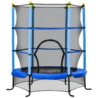 HOMCOM Kindertrampolin, mit Sicherheitsnetz, Randabdeckung, Stahlrahmen, bis 50 kg, 3-10 Jahre, blau, Ø160 x 163 cm(m-1)