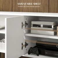 HOMCOM TV Stand with Cupboard, Open Shelves, Striped Doors, Wooden legs, White(m-5)