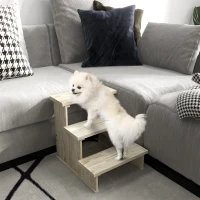 PawHut Haustiertreppe Hundetreppe, 3 Stufen, Kiefernholz, 40 cm x 46,5 cm x 45 cm, Natur(m-2)