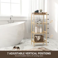 HOMCOM Four-Tier Bamboo Adjustable Shelf Storage Unit(m-5)