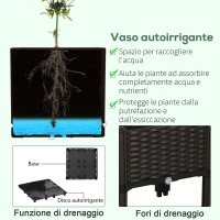 Outsunny Set 4 Pezzi Fioriere da Esterno Autoirriganti Rialzate Letto da Giardino Rialzato per Fiori Effetto Rattan in PP, Marrone(m-6)