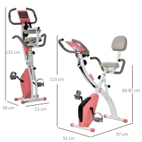 HOMCOM Heimtrainer X-Bike 2-in-1 Fahrradtrainer mit LCD-Display,Pulsmesser, klappbarer Hometrainer Trimmrad mit 8 stufig Magnetwiderstand, 1 Paar Spannseil, Stahl Rosa 105x48x118 cm(m-3)