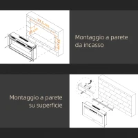 HOMCOM Camino a Bioetanolo da Incasso in Acciaio Inox, 2 Bruciatori da 0.85L per 3 Ore di Durata, 90x15x40cm, Nero(m-5)