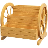 Outsunny Fioriera da Esterno a 3 Livelli con Fori di Drenaggio e Ruote, in Legno di Abete, 62x61x57 cm(m-10)