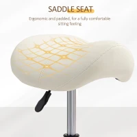 HOMCOM Saddle Stool, PU Leather Adjustable Rolling Salon Chair with Steel Frame for Massage, Spa, Beauty and Tattoo, White(m-6)