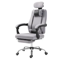 HOMCOM Fauteuil de bureau manager grand confort repose-pied tétière + coussin lombaires intégrés dossier inclinable revêtement tissu micro perforé gris noir(m-10)