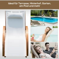 Outsunny Sonnenliege Gartenliege Liegestuhl Relaxliege Liege Relaxsessel mit Kopfkissen Lärche + Textilgewebe Braun+Creme 161 x 72 x 68 cm(m-5)