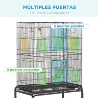 PawHut Jaula para Pájaros con Ruedas 79x49x133 cm Pajarera Metálico con 4 Comederos 3 Perchas Juguetes para Periquitos Negro(m-4)