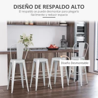 HOMCOM Juego de 4 Taburetes Altos de Cocina de Acero con Respaldo Alto y Reposapiés para Comedor 44x46x116 cm Gris Plata(m-4)