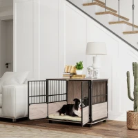 PawHut 80cm Furniture Style Dog Crate Dog Cage End Table Indoor with 3 Doors Soft Washable Cushion, for Medium Sized Dogs(m-2)