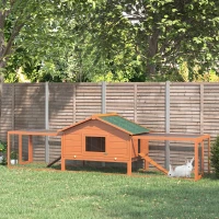 PawHut Conejera de Madera 309x79x86 cm Conejera Exterior Grande para 2-4 Conejos 2 Corrales Bandeja Extraíble Techo Asfáltico(m-2)