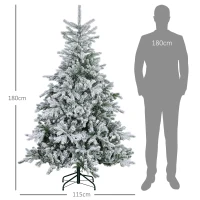 HOMCOM Albero di Natale Innevato con 1321 Rami Ignifughi, in Plastica e Metallo, Ø115x180 cm, Verde(m-3)