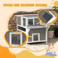 PawHut 2-stöckiges Katzenhaus mit Balkon, Wetterfeste Katzenhütte, Regen- und Sonnenschutz, für drinnen und draußen, Hellgrau(m-7)