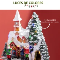 HOMCOM Pueblo Navideño Escena Navideña con Luces LED y Tren Móvil Decoración Navideña Sobremesa 20x19,5x20 cm Multicolor(m-5)