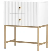 HOMCOM Elegant Two-Drawer Bedside Table - White(m-11)