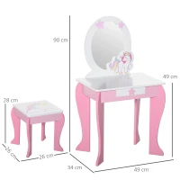 HOMCOM 2-Set Kinderschminktisch mit Hocker Frisiertisch Frisierkommode mit Schublade Spiegel für Kleinkind Mädchen Akryl Rosa+Weiß 49 x 34 x 90 cm(m-3)