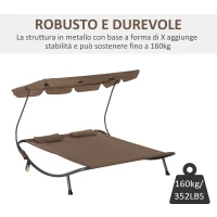 Outsunny Lettino Matrimoniale 2 Posti Parasole Regolabile da Esterno e Giardino 200x175 x134cm Marrone(m-6)
