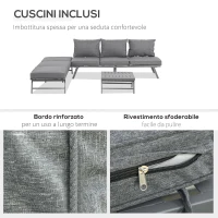Outsunny Set con 2 Divani da Esterno con Schienale Reclinabile e 1 Tavolino da Giardino, Metallo e Poliestere, Grigio(m-7)
