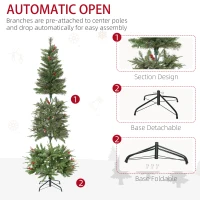HOMCOM 6ft Pencil Artificial Christmas Tree with Realistic Branches, Red Berries, Auto Open, Green(m-6)