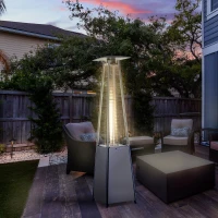 Outsunny Parasol Chauffant Pyramide 10,5 KW - Chauffage d'extérieur gaz - Chauffage de terrasse - Double sécurité - Puissance réglable - roulettes, Housse Incluse - Acier INOX. Gris métal(m-2)