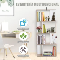 HOMCOM Estantería Librería 4 Estante Estantería Alta Pared Estante de Exposición Forma S Diseño Moderno para Salón Oficina 60x24x148cm Madera(m-7)