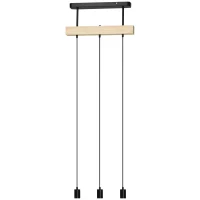HOMCOM Suspension luminaire industriel lustre vintage en métal et barre bois 3 lumières hauteur réglable 50 x 8 x 33 cm noir(m-10)