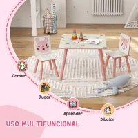 ZONEKIZ Set de Mesa y 2 Sillas Conjunto de Muebles Infantiles de 3 Piezas para Niños de +3 Años con Estampado Animales y Rosa(m-4)