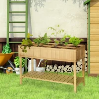 Outsunny Huerto Urbano de Madera 120x60x81 cm Jardinera Elevada para Cultivo de Plantas Flores Mesa de Cultivo con Estante Inferior para Jardín Terraza Exterior Natural(m-2)