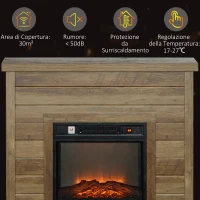 HOMCOM Camino Elettrico 1800W con Effetto Fiamma e Telecomando, in Legno, Metallo e Vetro, 96.5x22x81.7 cm, color Legno(m-7)