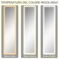 HOMCOM Specchio da Terra e da Parete con Luce LED Regolabile e Telecomando, 40x37x156.5cm(m-5)