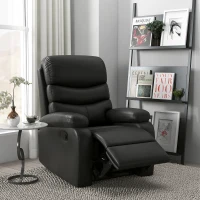 HOMCOM Fauteuil relax inclinable 145° manuellement avec repose-pieds intégré, revêtement synthétique, noir(m-2)