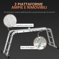 DURHAND Scala Telescopica a 5 Posizioni con 2 Piattaforme di Sicurezza, in Alluminio, PP e TPR, 339x76x10 cm, Argento(m-8)