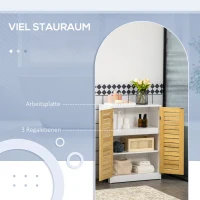 kleankin kleinkin Badezimmerschrank Badkommode, einstellbare Einlegeböden, Doppeltür aus Bambus, weiß+holzfarben, 60 x 30 x 80cm(m-4)