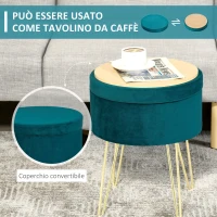 HOMCOM Pouf Contenitore 2 in 1 con Funzione Sgabello e Tavolino, in Legno e Tessuto Verde, Metallo con Finitura Oro, 36x36x45cm(m-4)