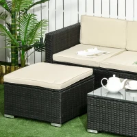Outsunny Conjunto de Muebles de Ratán de Jardín Sofá de 3 Plazas Taburete y Mesa de Centro con Encimera de Cristal Negro(m-9)