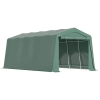 Outsunny Tendone da Giardino per Auto con Ingresso a Cerniera e Picchetti, 600x255-310x255cm, Verde(m-10)