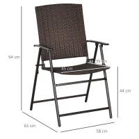 Outsunny Set of Four Folding Rattan Seat Chairs - Brown(m-3)