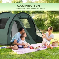 Outsunny Two Room Tunnel Tent Camping Tent for  3-4 Man with Windows, Covers, Carry Bag, for Fishing, Hiking, Sports, Green(m-4)