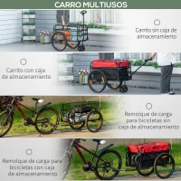 HOMCOM 2 en 1 Remolque de Bicicleta para Carga 40 kg Carro de Mano con Bandera Mango de Empuje Desmontable Marco de Acero y Reflectores 130x64x103 cm Negro y Rojo(m-9)