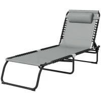 Outsunny Folding Sun Lounger, with Four-Position Back - Light Grey(m-11)