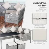 Outsunny 5-tlg. Gartenmöbel Set, Rattan Sitzgruppe mit Fußhocker, Metall, Grau, 142 x 60 x 75 cm(m-5)