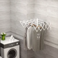HOMCOM Wäscheständer für Wandmontage ausziehbar klappbar platzsparender Wäschetrockner, Wandwäschetrockner für Innen und Außen, Weiß, 63,5 x 60 x 20 cm(m-2)