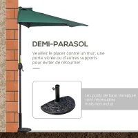 Outsunny Demi-Parasol Ø 2,7 m parasol de balcon 5 entretoises métal polyester vert(m-5)