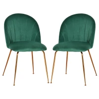 HOMCOM Lot de 2 chaises de salle à manger assise aspect velours et pieds métal doré - vert(m-10)