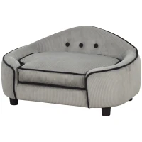 PawHut Haustiersofa, Hundebett, Hundematte, Hundesofa, Naturholz+Plüsch, Grau, 66,5 x 45 x 35,5 cm(m-10)