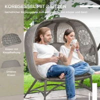 Outsunny Gartenstuhl für 2 Personen, klappbar, großes Sitzkissen, Stahlrahmen, Farbe: Sand, 126 x 75 x 142 cm(m-5)