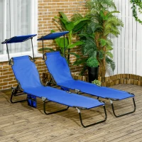Outsunny Set of Two Folding Sun Loungers, with Adjustable Backs and Sun Canopies - Blue(m-2)