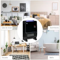 HOMCOM Calefactor Eléctrico Portátil 2000W 2 en 1 Radiador Cerámico con Humidificador Función de Desinfección Mando a Distancia Termostato Temporizador Luces LED para Sala de 30 m² 33x21x49,5 cm Negro(m-9)
